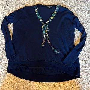 Womens Abigail Borg JCrew 100% merino wool navy sweater floral tie sz XS